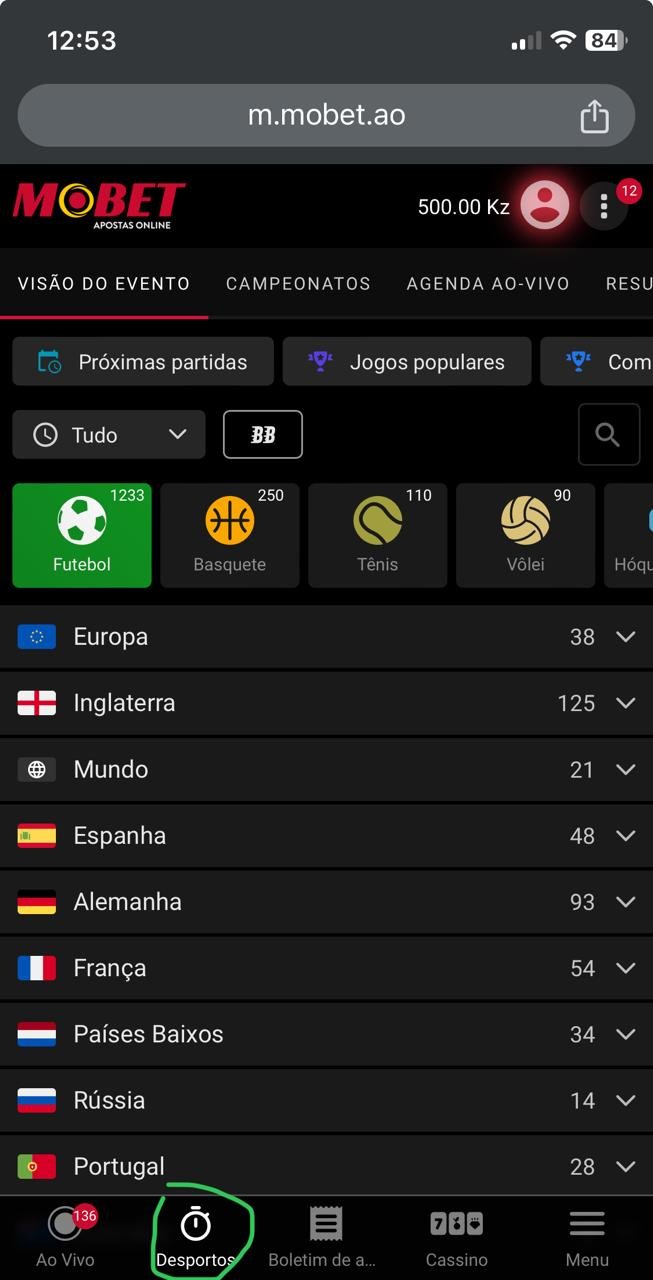 Separador Desporto na Mobet