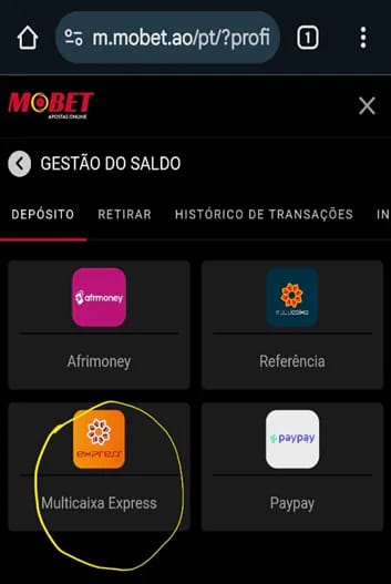 Lista de métodos de depósito com Multicaixa Express