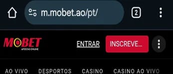 Topo do site Mobet com os botões Entrar e Inscrever-se